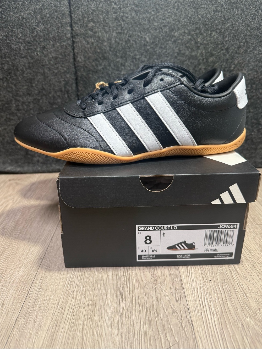 Adidas Women's size 8 Grand Court Lo JQ9684 Black 3-Stripes Lace-Up Sneakers NEW